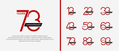 set of anniversary logo red color and black ribbon on white background for celebration moment clipart