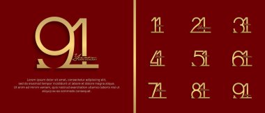 Kutlama anı için kırmızı arkaplanda altın rengi logo seti