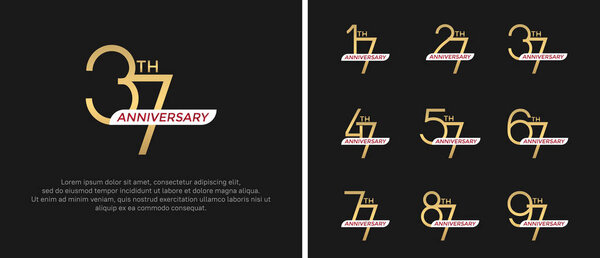 набор юбилейный логотип золотой цвет и белая лента на черном фоне для празднования момента