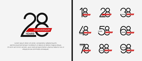 набор юбилейный логотип черный цвет и красная лента на белом фоне для празднования момента