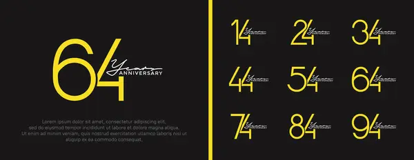 stock vector set of anniversary logo yellow color on black background for celebration moment