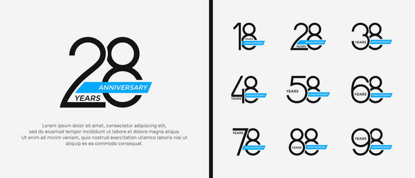 набор юбилейный логотип черный цвет и голубая лента на белом фоне для празднования момента