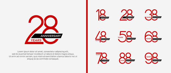 набор юбилейный логотип красный цвет и черная лента на белом фоне для празднования момента