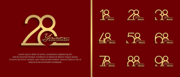 set of anniversary logo gold color on red background for celebration moment
