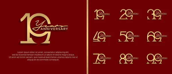 stock vector set of anniversary logo gold color on red background for celebration moment