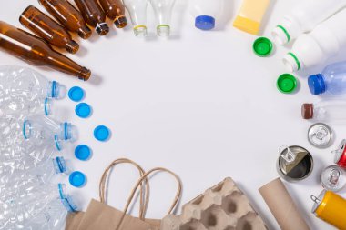 Recycle anything, anywahere for earth, reduce global warming. ECO concept background top view