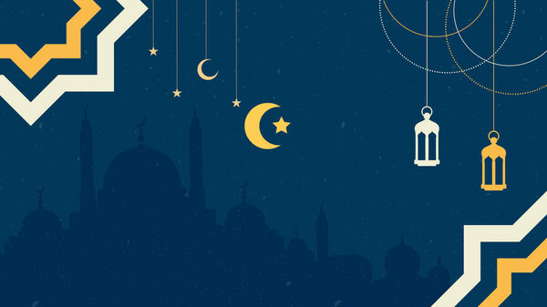 ramadan kareem islamic greeting background with islamic mosque, crescent and lantern. islamic background. ramadan kareem, islamic mosque background. vector background.