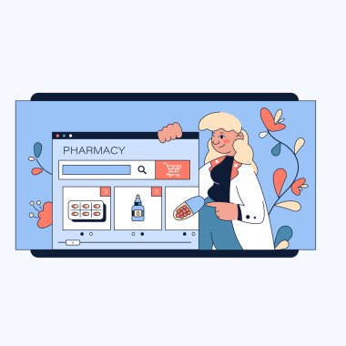 İnternet eczanesi. İnternet eczanesi. vektör düz illüstrasyon.