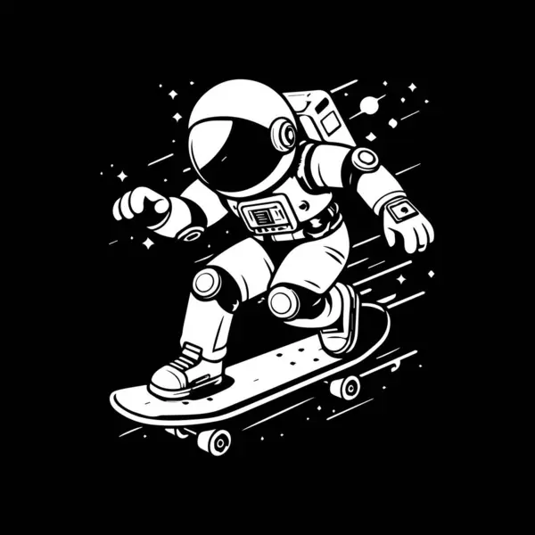 Vector Illustration Astronaut Snowboard Black Background — Stock Vector