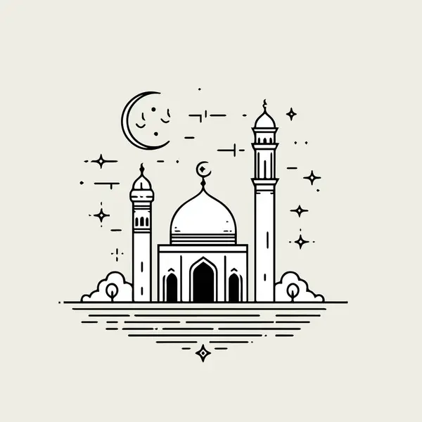 Дизайн Векторной Иллюстрации Мечети Линейное Искусство — стоковый вектор