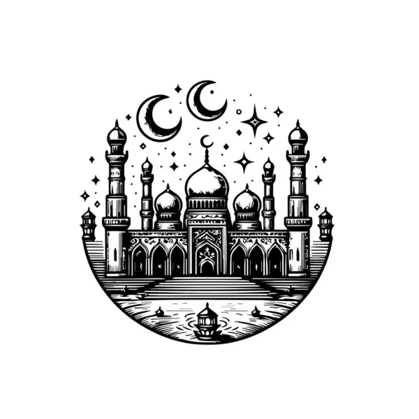Mosque Moon Stars Vector Illustration — Stock Vector