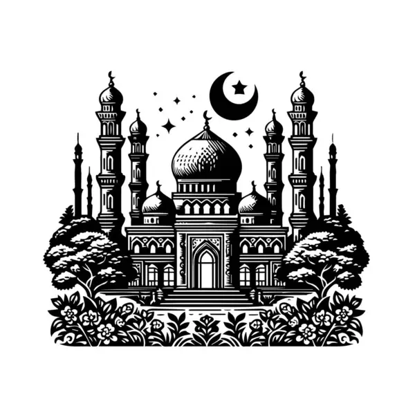 Silueta Mezquita Kareem Ramadán — Vector de stock
