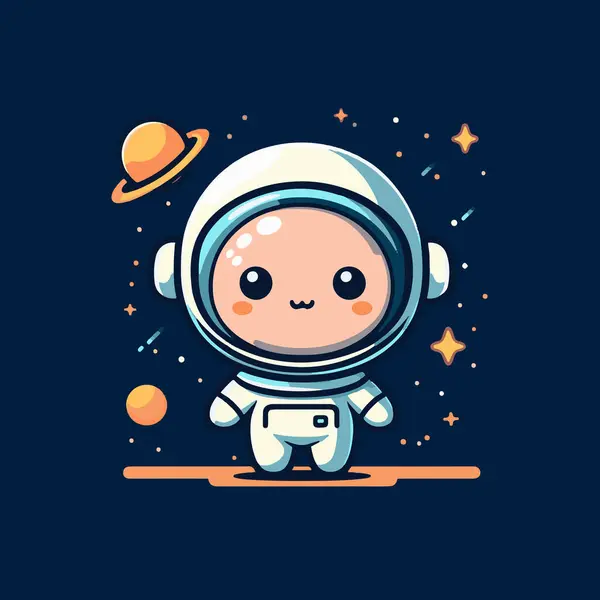 Aranyos Kis Űrhajós Vektor Illusztráció — Stock Vector