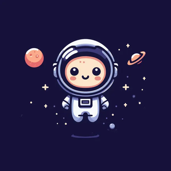 Rajzfilm Aranyos Űrhajós Tér Vektor Illusztráció — Stock Vector
