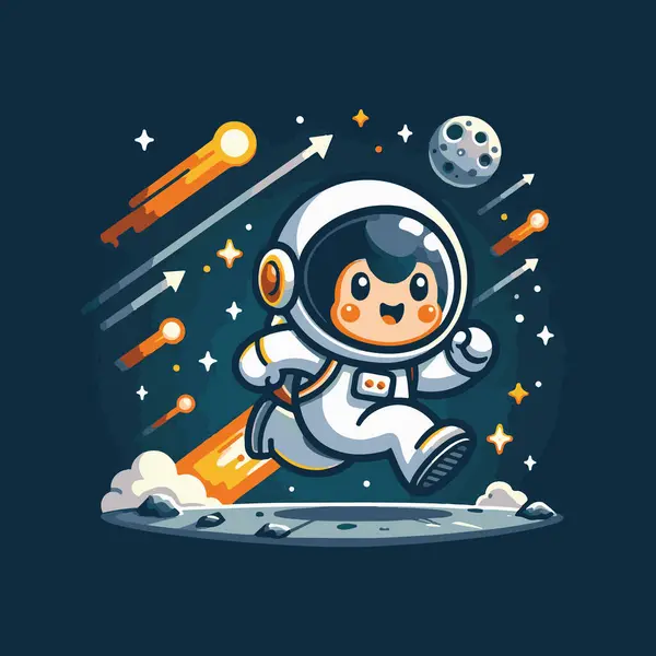 Tér Űrhajós Rajzfilm Karakter Tervezés Illusztráció — Stock Vector