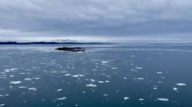 Gemi Helsinki yakınlarındaki buzlu sularda bir adanın yanından geçiyor.