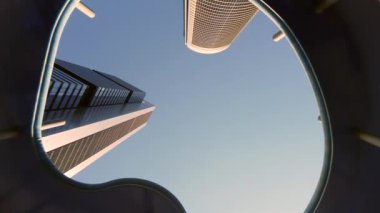 Madrid ctba gökdelen şehir manzarası cepsa kulesi Pwc kristal Emperador Castellana kongre merkezi caleido iş merkezi 460 kamera hareketi 4k gün batımı gökyüzü