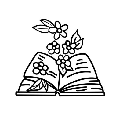 Kitap çiçeği çizgisi sanat vektörü özeti