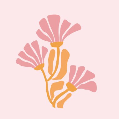 canlı ve soyut afişte papatya çiçekleri moda, uçuk ve acayip bir tarzda yer alıyor.