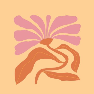 canlı ve soyut afişte papatya çiçekleri moda, uçuk ve acayip bir tarzda yer alıyor.