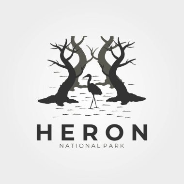 Heron vintage logo vektör illüstrasyon tasarımı, simge, ABD ulusal park şablonu