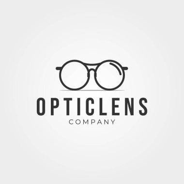 Optik lens basit çizgi sanat logosu vintage illüstrasyon, dünyayı yeni bir vizyonla görelim.
