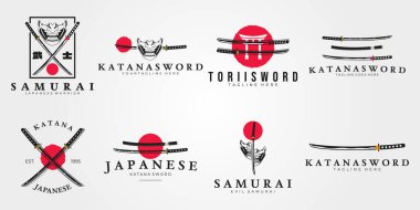 Katana Samuray ikonik sembolü simge çizim tasarımı, katana retro Japon kılıcı demeti koleksiyonu ve modern logo konsepti çizim tasarımı