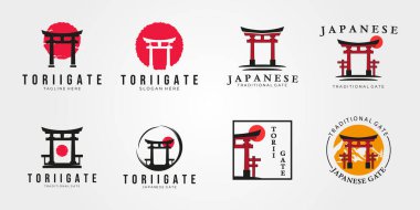 Torii Gate logo vektör vintage illüstrasyon tasarımını ayarla. simge logosu simgesi primi