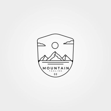 Dağ logosu çizgisi, çizgi sanat vektörü vintage çizim tasarımı