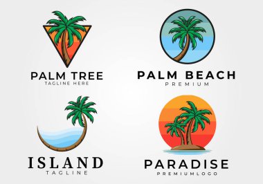 Palmiye ağacı logo vektör vintage tasarım seti ve koleksiyonu
