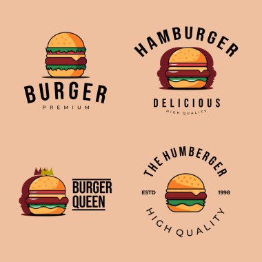 Set burger logosu, hamburger koleksiyonu, klasik vektör illüstrasyonu