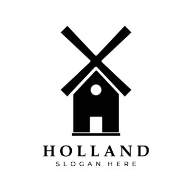 Yel değirmeni simgesi logo vektör illüstrasyon vintage tasarım, işaret ve sembol izole