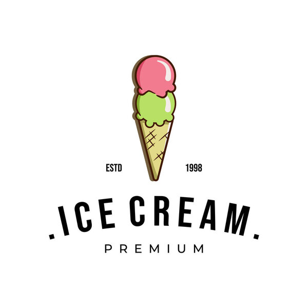 ice cream double ice logo vector vintage illustration design, icon sign and symbol