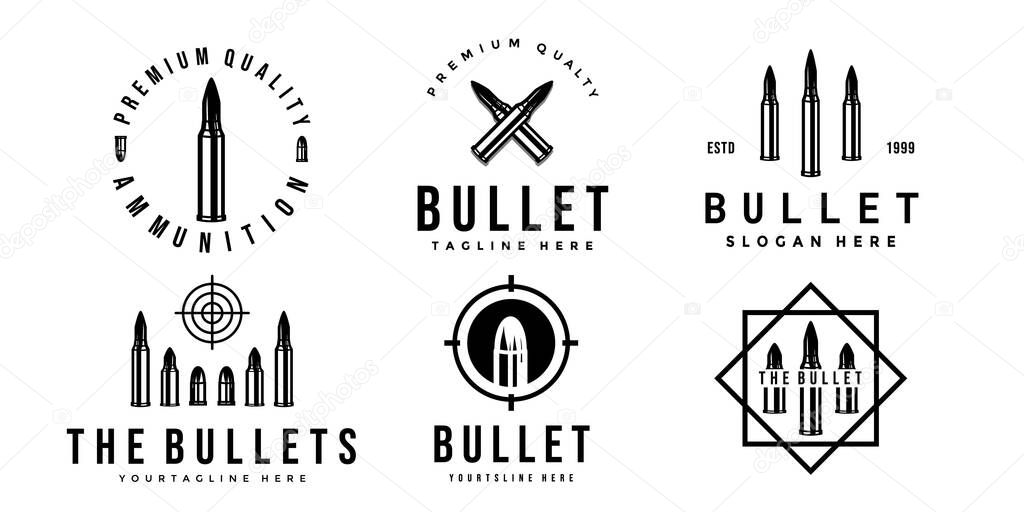 Bullet vintage logo set collection illustration vector design, icon, symbol, bundle bullet modern military