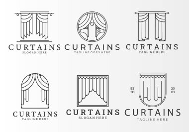 paket, set, koleksiyon perde hattı sanat logosu vintage illüstrasyon tasarımı, simge, işaret ve sembol