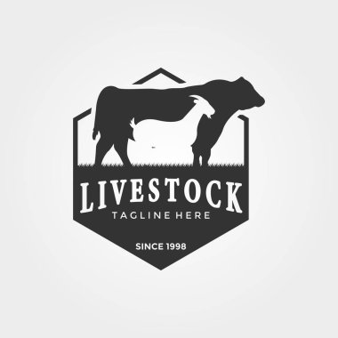 Klasik çiftlik hayvanları logosu amblem vektör simgesi illüstrasyonu, çiftlik veya işletme için imza ve sembol