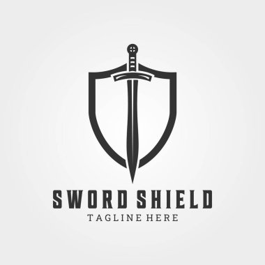 kılıç kalkanı logo vektör vintage illüstrasyon tasarımı