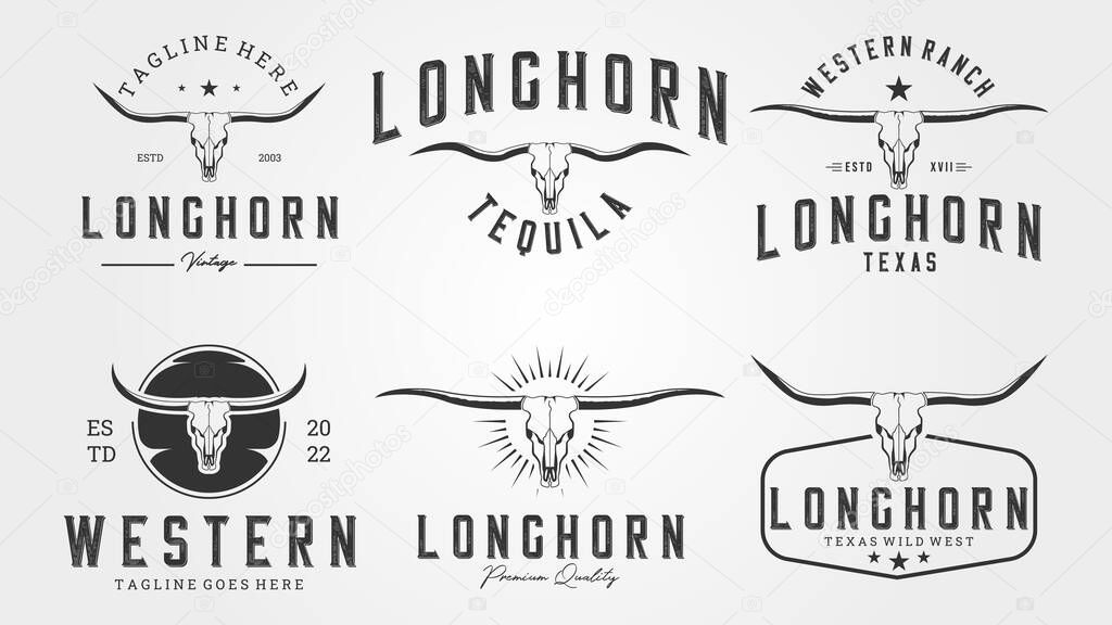 Pack, set and collection of longhorn vintage logo vector illustration design