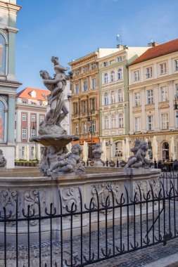 Poznan, Polonya 'daki Eski Pazar Meydanı' ndaki Prozerpiny Fountain.