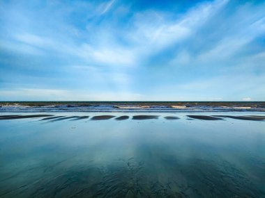 Nature landscape view of beautiful tropical beach and sea in sunny day. Beach sea space area at Pantai Sepat, Kuantan, Pahang, Malaysia