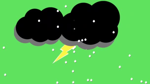 Черные Облака Дождя Молнии Зеленом Фоне — стоковое видео