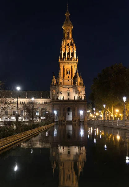 Plaza Espana Éjjel Andalúzia Sevilla Spanyolország — Stock Fotó