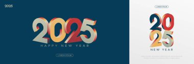 3D retro renk tasarım şablonuyla mutlu yıllar 2025. Kutlama kartı, afiş ve posta şablonu için 2025 yeni yıl konsepti