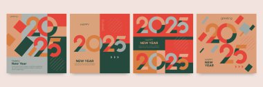 Modern retro tasarım ve renklerle 2025 yeni yıl kare şablonu