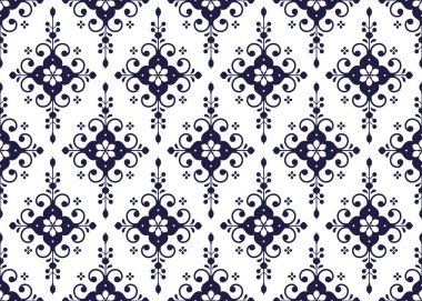 Beyaz arka planda koyu mavi bir sembol, etnik kumaş pürüzsüz desen, kumaş, halı, batik, duvar kağıdı, ambalaj vs..