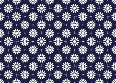 Koyu mavi arka planda beyaz sembol, etnik kumaş pürüzsüz desen, kumaş, halı, batik, duvar kağıdı, ambalaj vs..