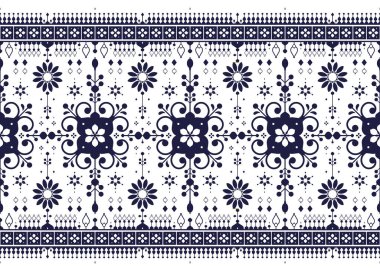 Beyaz arka planda etnik kumaş desensiz koyu mavi, kumaş, halı, batik, duvar kağıdı, ambalaj vs. için doğu tarzı tasarım.