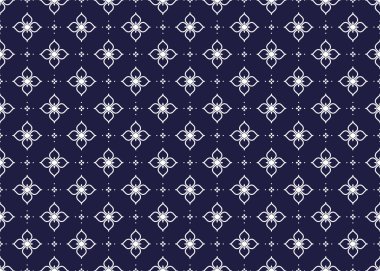 Koyu mavi arka planda beyaz sembol, etnik kumaş pürüzsüz desen, kumaş, halı, batik, duvar kağıdı, ambalaj vs..