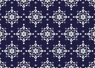 Kusursuz mavi ve beyaz renk, dekoratif sembol çiçekli etnik kumaş deseni, kumaş, halı, batik, duvar kağıdı, ambalaj kağıdı vs..