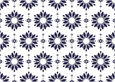 Beyaz arka planda pürüzsüz koyu mavi çiçek, etnik kumaş dikişsiz desen, kumaş, halı, batik, duvar kağıdı, vb..